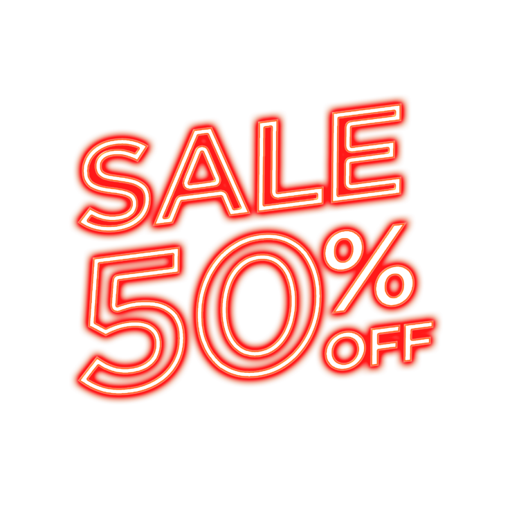 [CITYPNG.COM]HD 50% Off Sale Discount Red Neon Sign PNG - 2926x2926.png